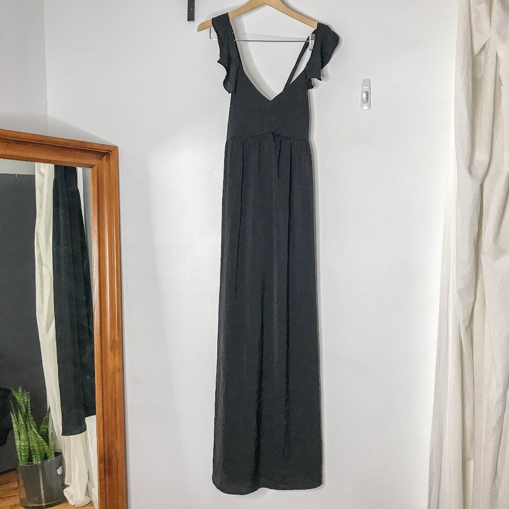 H&M MAMA Black Satin Ruffle X-Back Maxi Dress